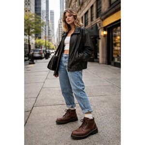 John Fluevog Seventh Heaven Angel Brown Leather Lug Sole Lace Up Boots Womens 6